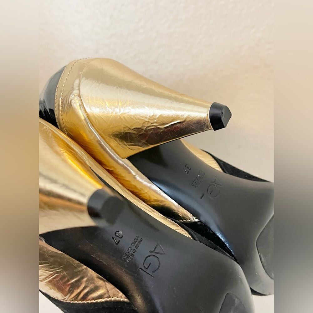 AGL gold metallic black leather Ankle boots 37 - Picture 9 of 11